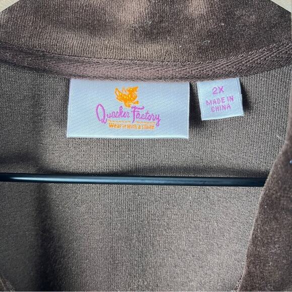 QUAKER FACTORY Velour Rhinestone Studded Zip-Up Quilted Vest Brown Plus Size 2X - Picture 4 of 8